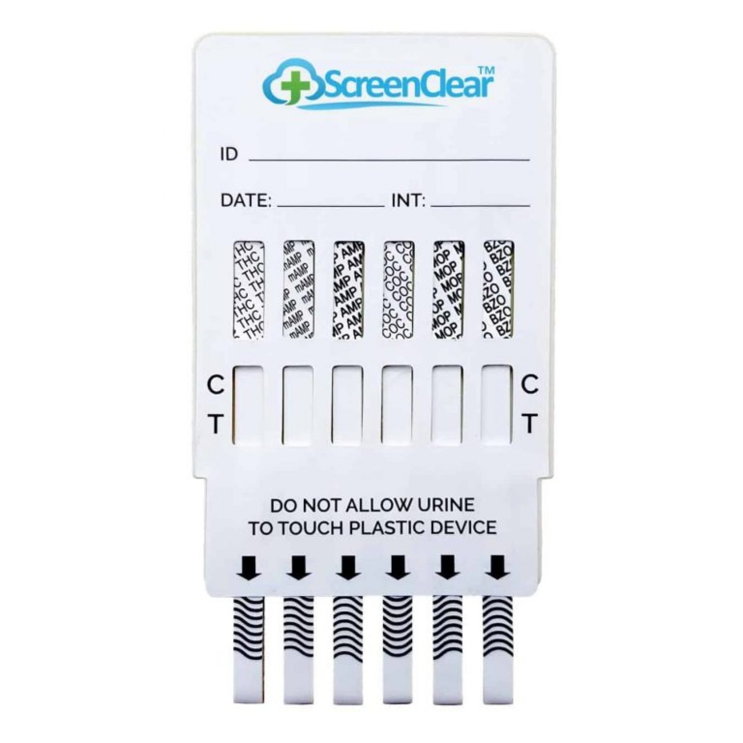 ScreenClear 6 panel urine dip card, THC, COC, OPI, MET, AMP, BZO. (10 pack)